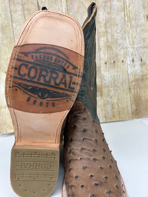 Corral - A4052 Orix/Navy Blue Ostrich  Wide Square Toe - Image 4
