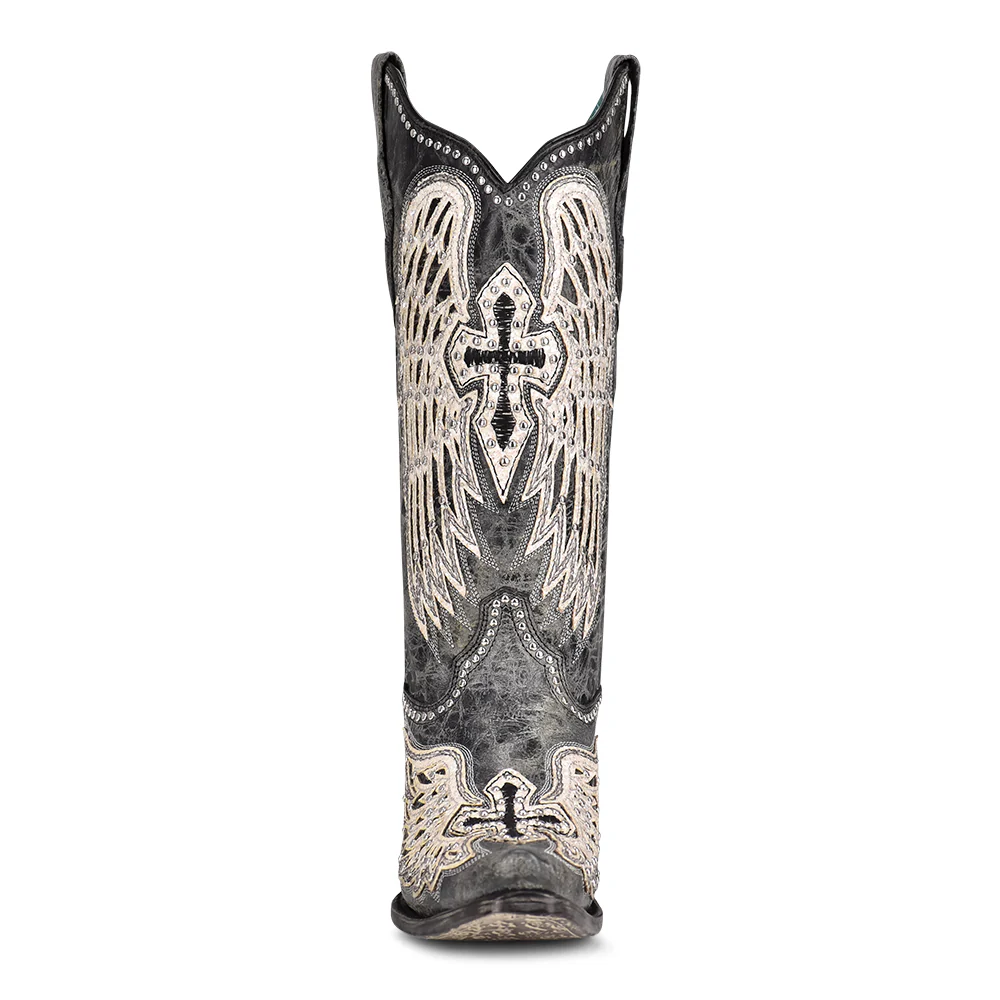 Corral - A4232 - White Cross & Wings Overlay with Studs Cowboy Boot - Image 4