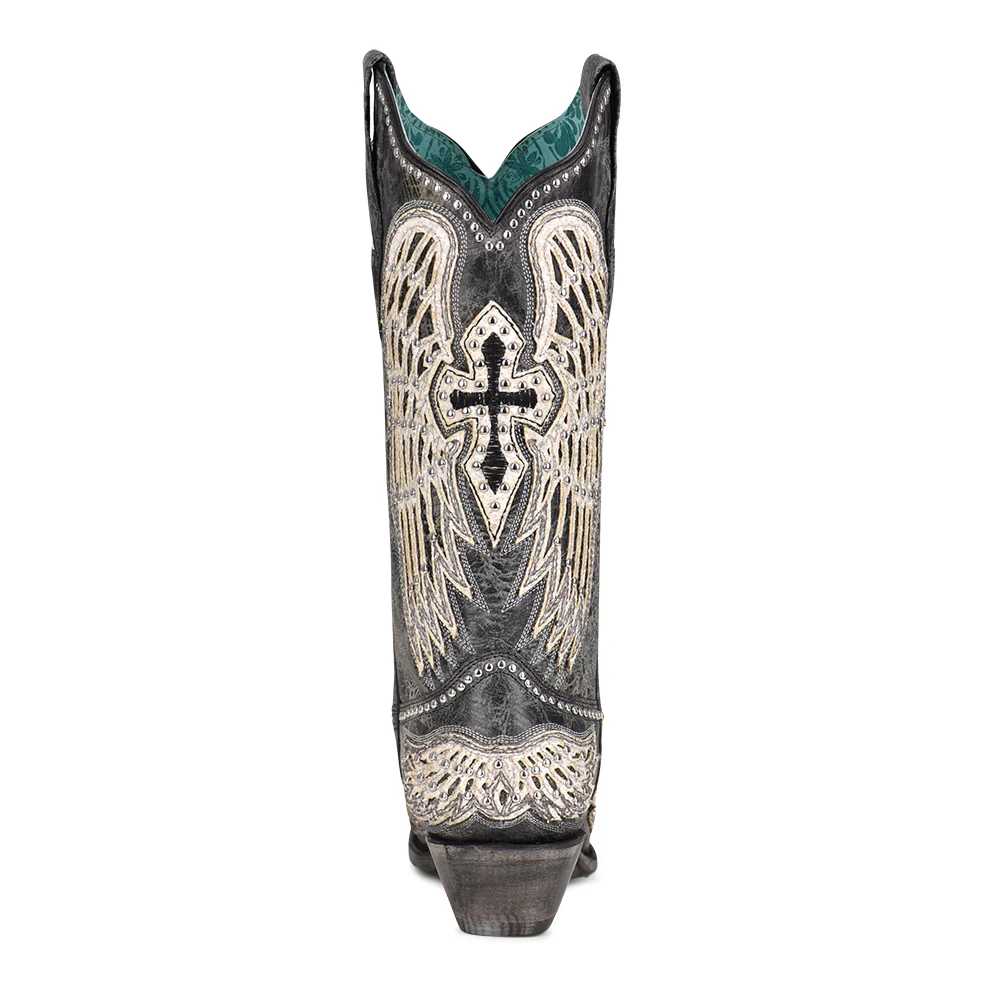 Corral - A4232 - White Cross & Wings Overlay with Studs Cowboy Boot - Image 5