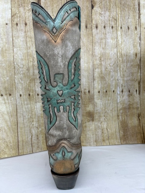 Corral - A4302 Bone/Turquoise Tall Eagle Overlay - Image 4