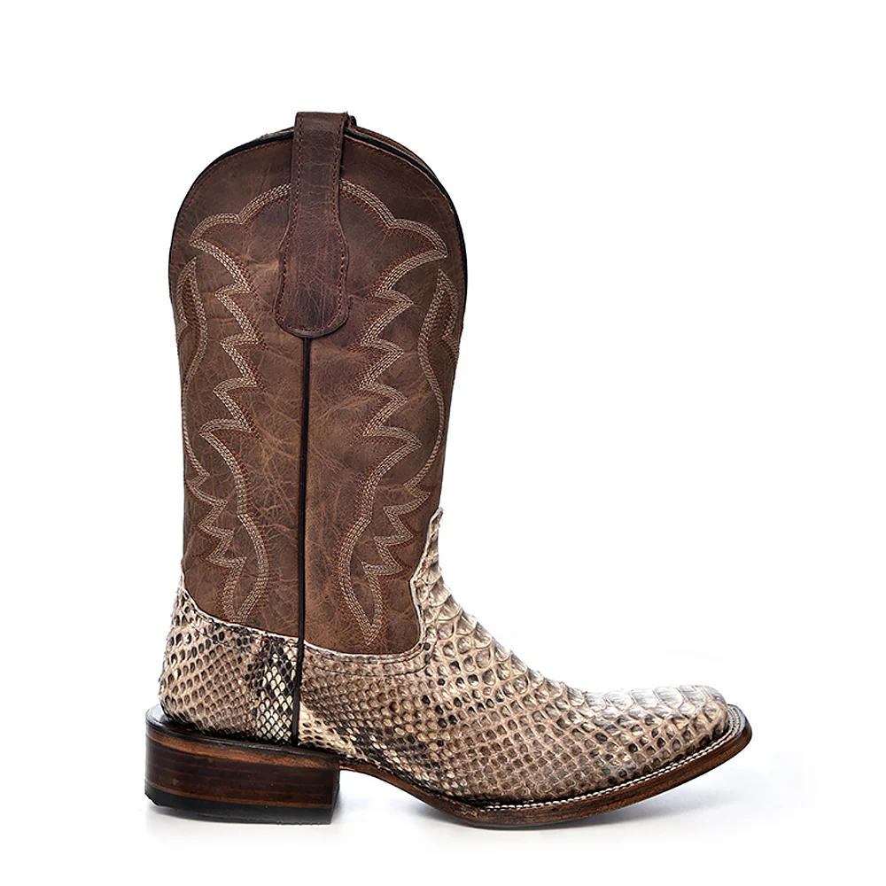 Corral - L5740 - Embroidered Natural Python Brown Square Toe Cowboy Boot - Image 2